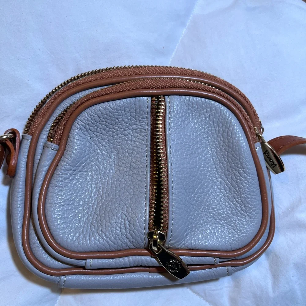 Valentina light gray and Brown Leather Crossbody Bag